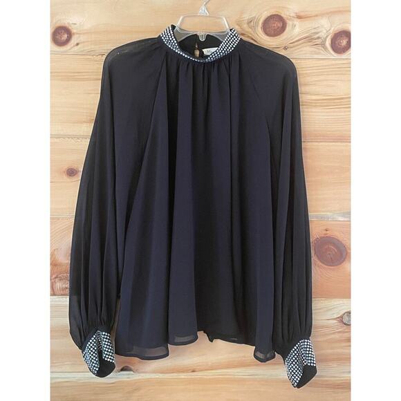 NWT! Vine & Love Black Sheer Blouse w/ beaded embellishments. Size M. - Picture 1 of 5